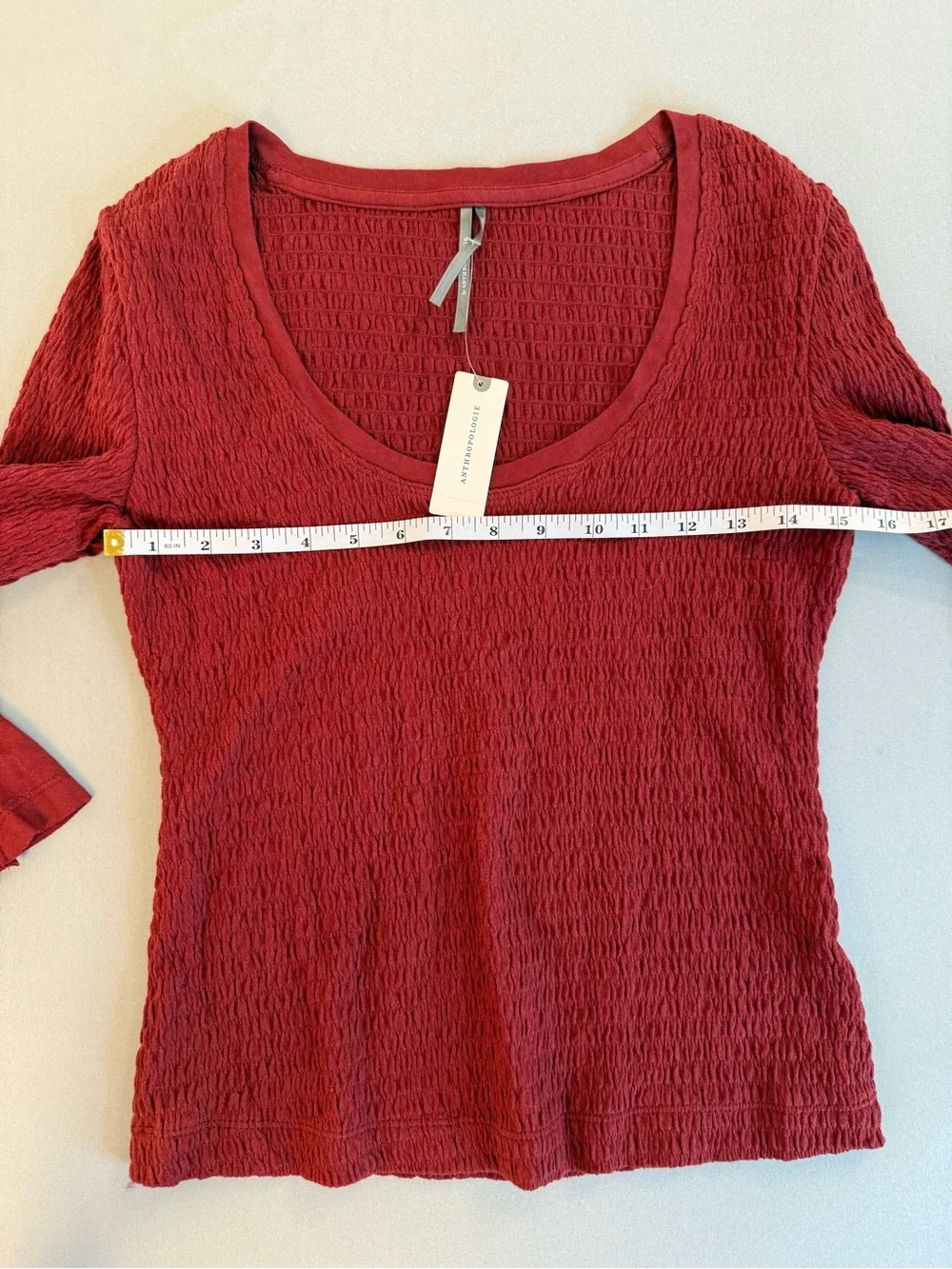 Anthropologie Maroon Bell-Sleeve Scoop Neck Top